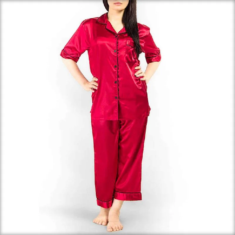 Hot Pink Polyester Satin Nightsuit