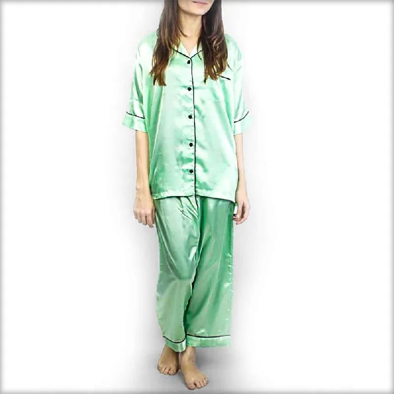 Pistachio Polyester Satin Nightsuit