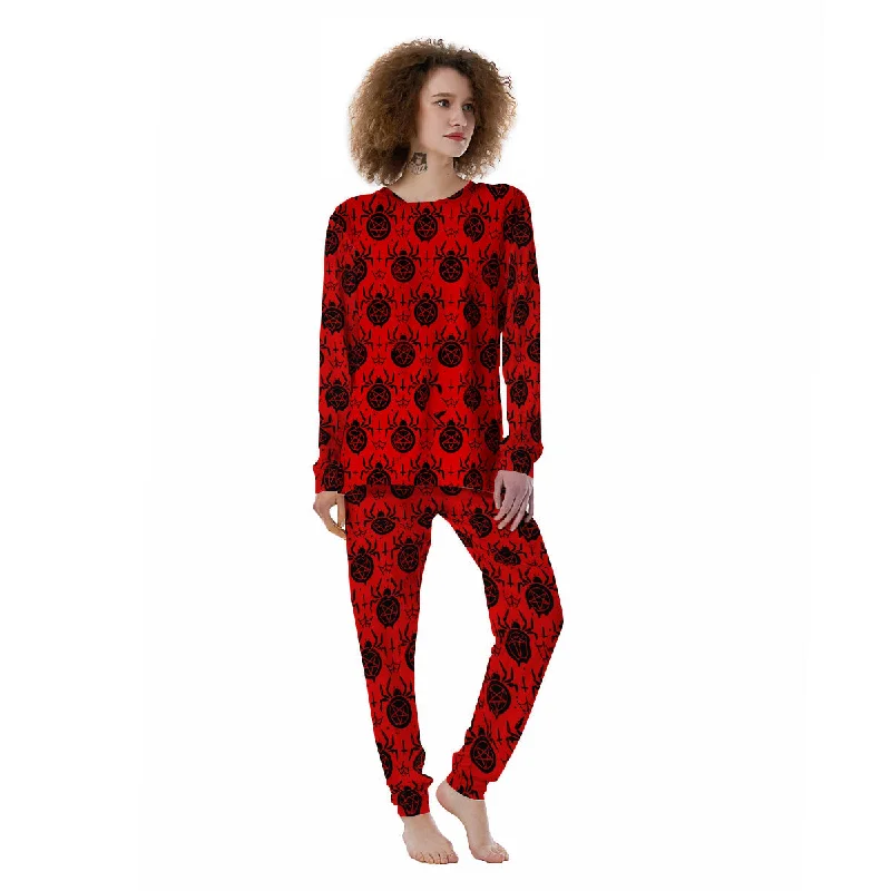 Red Spider Pentagram Print Pattern Women's Pajamas