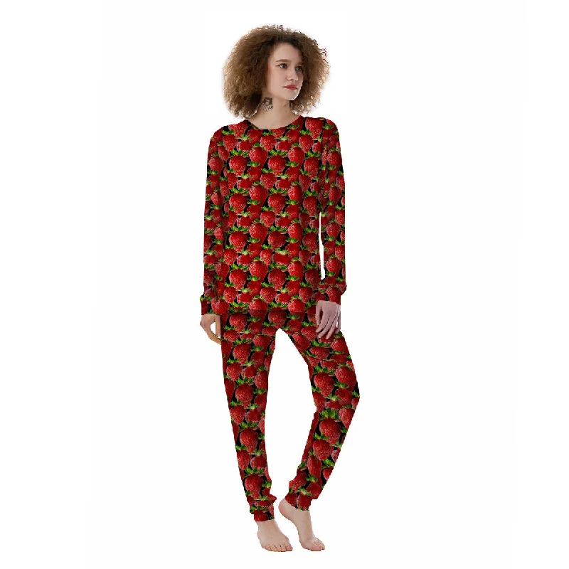 Red Strawberries Ripe Print Pattern Women's Pajamas