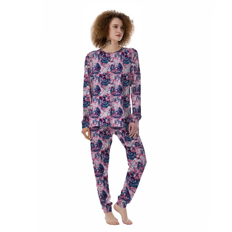 Red Tie Dye Blue Shibori Print Pattern Women's Pajamas