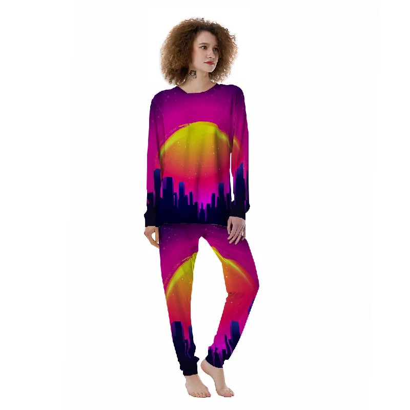 Retro City Sunrise Print Women's Pajamas