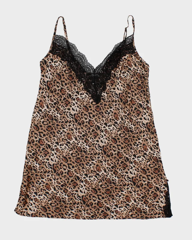 Victoria's Secret Satin Leopard Slip Dress With Lace Detail - M