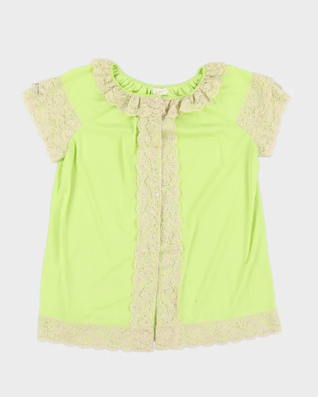 Vintage 60s Le Voyis Lime Green Lace Nightie - M