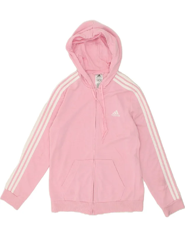 ADIDAS Womens Zip Hoodie Sweater UK 12/14 Medium Pink Cotton