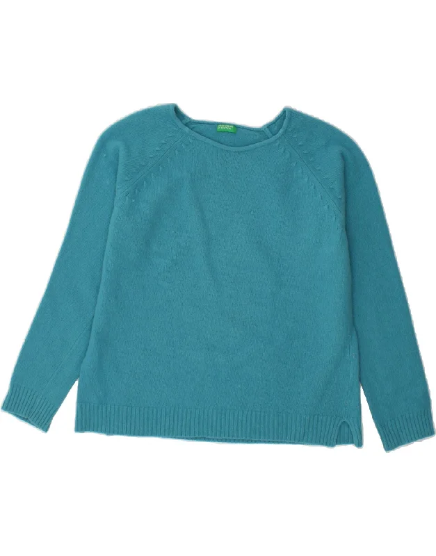 BENETTON Womens Boat Neck Jumper Sweater UK 16 Large Blue Wool