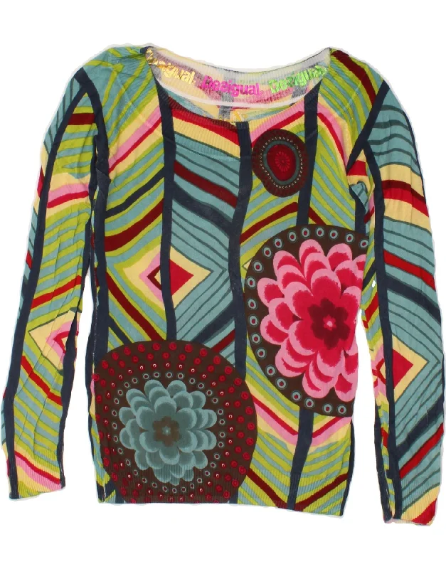 DESIGUAL Womens Boat Neck Jumper Sweater UK 14 Large Multicoloured