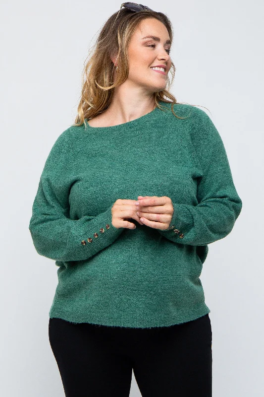 Green Button Accent Solid Maternity Plus Size Sweater