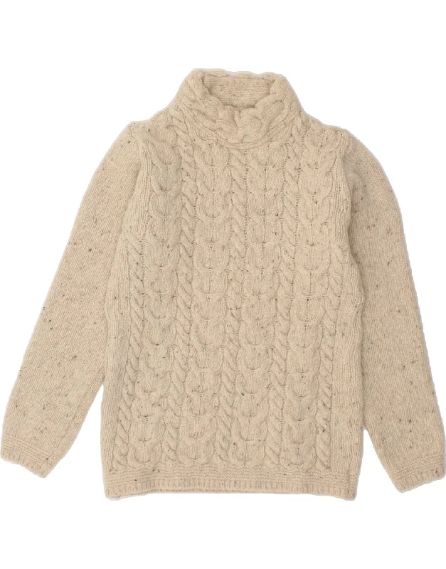 IRELANDS EYE Womens Turtle Neck Jumper Sweater UK 12 Medium Beige Flecked