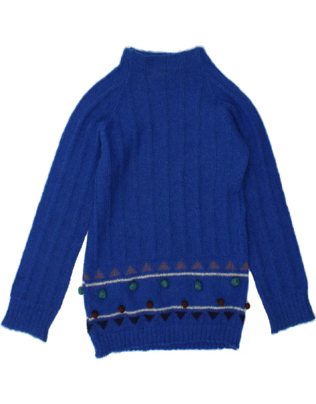 VINTAGE Womens Turtle Neck Jumper Sweater UK 14 Large Blue Fair Isle Wool