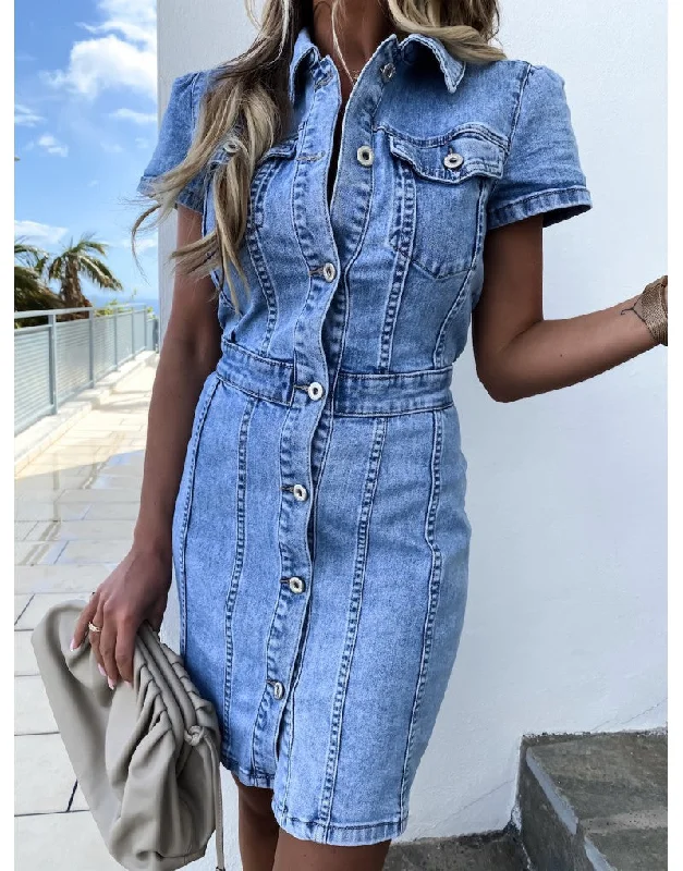 Tribeca Pocketed Button Down Denim Dress - FINAL SALE