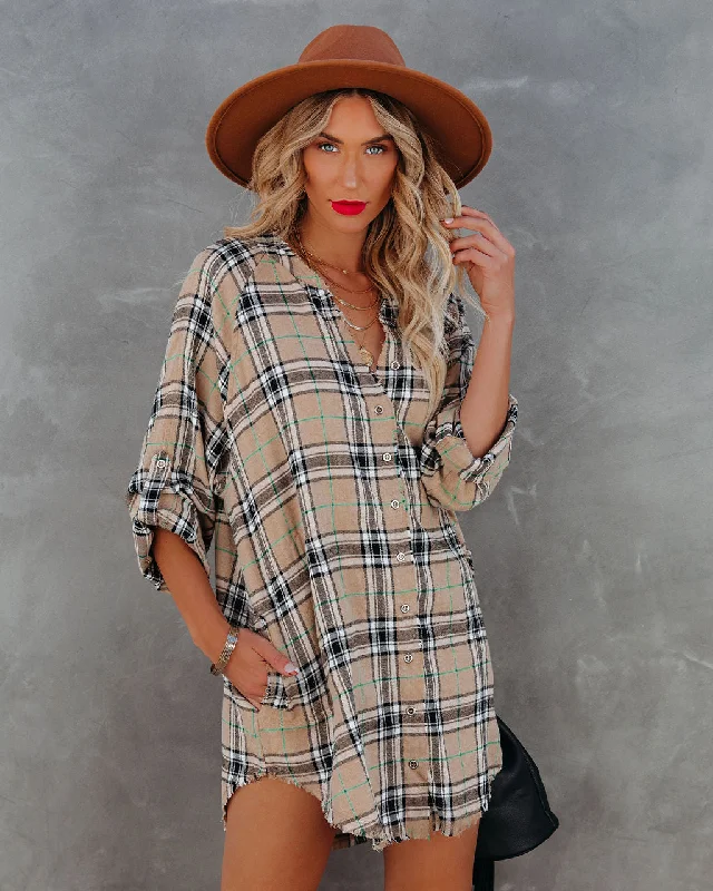 Tucker Cotton Blend Pocketed Plaid Button Down Tunic