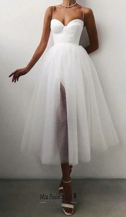 Short Slit Summer Wedding Dress