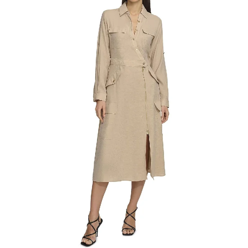 Womens Cargo Button-Down Midi Dress