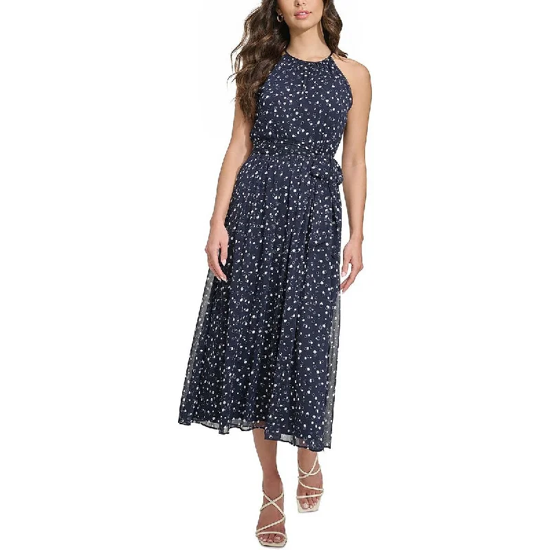 Womens Dots Chiffon Midi Dress