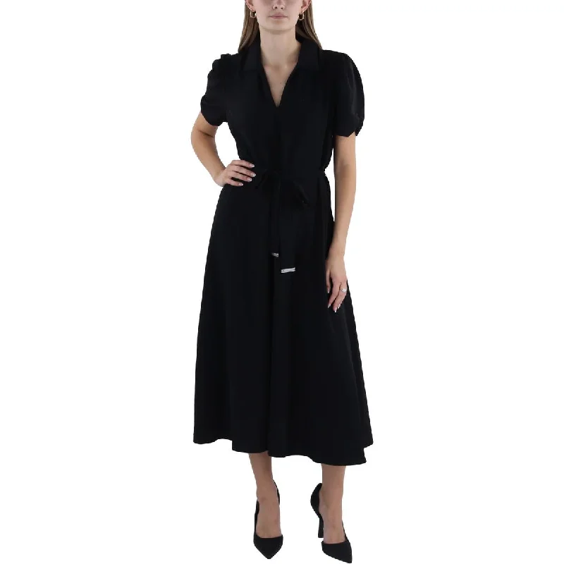 Womens Collared V-Neck Midi Dress