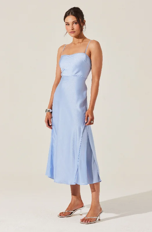 Satin Straight Neck Midi Dress