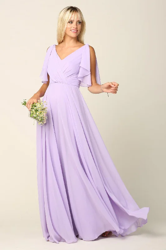 Long Formal Flutter Sleeves Bridesmaids Dress