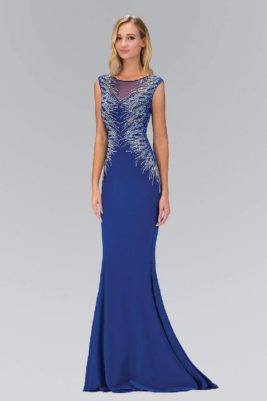 Elizabeth K - GL1306 Bead Embellished Boat Neck Jersey Gown