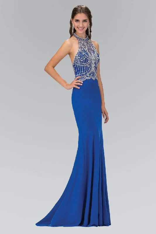 Elizabeth K - GL1301 Bead Embellished Halter Neck Trumpet Gown