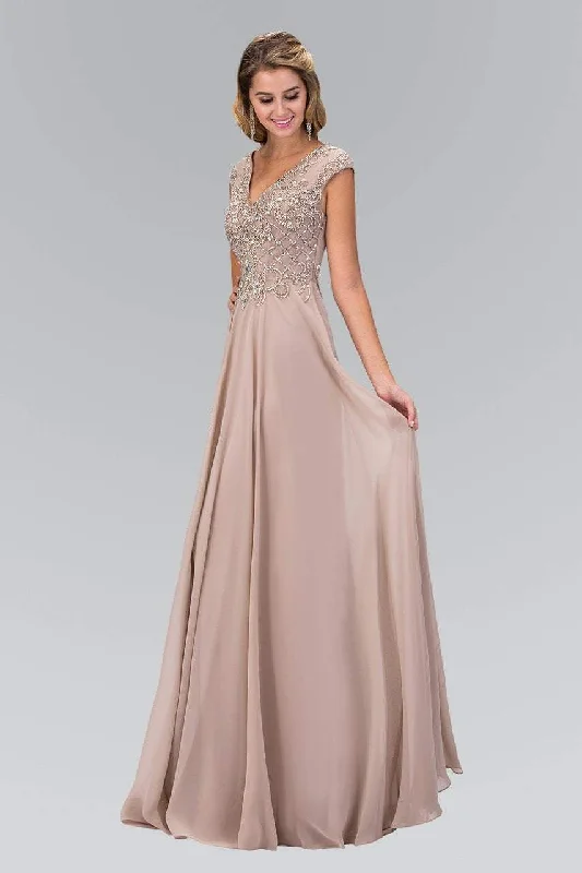 Elizabeth K - GL2119 Bead Embellished V-Neck Chiffon Gown