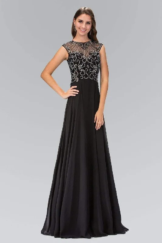 Elizabeth K - GL2120 Beaded Illusion High Neck Chiffon Gown