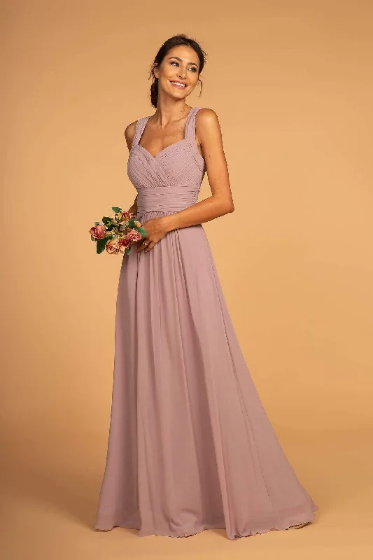 Elizabeth K - GL2608 Sleeveless Ruched-Bodice A-Line Chiffon Gown