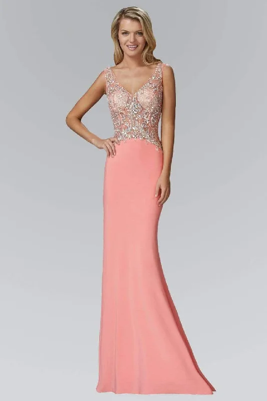 Elizabeth K - GL2128 Jewel Embellished V-Neck Gown