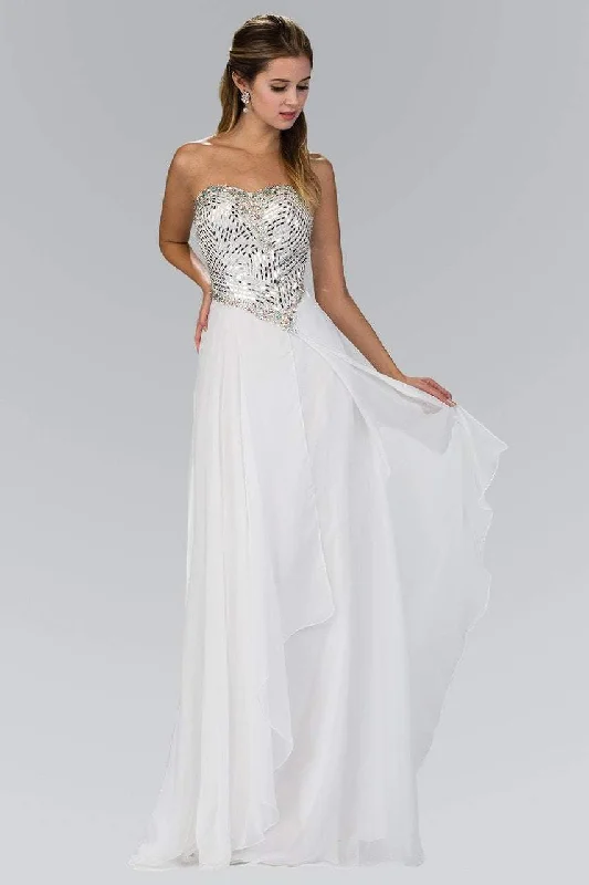 Elizabeth K - GL1149 Jeweled Strapless Chiffon A-Line Gown