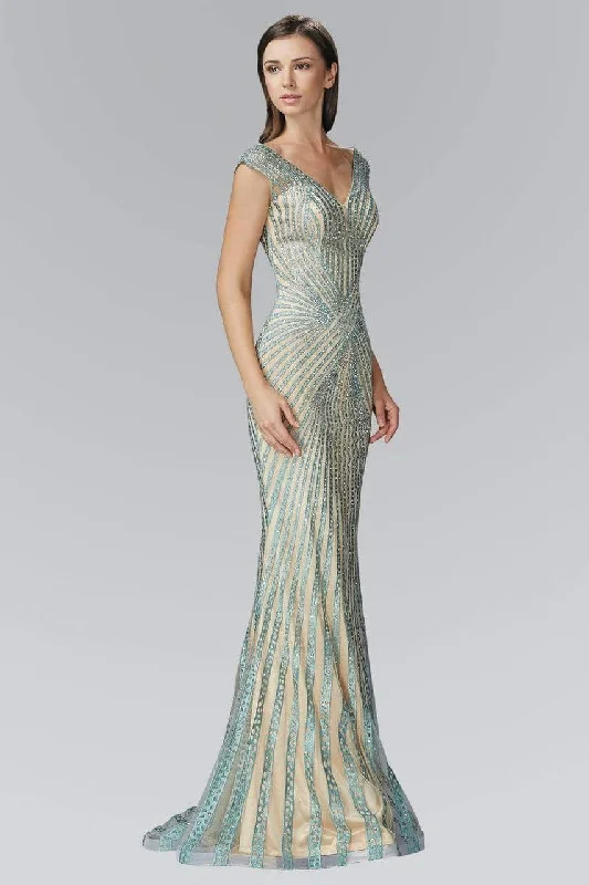 Elizabeth K - GL2053 Radial Beaded Mesh Sheath Gown