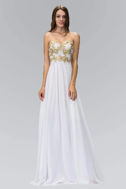 Elizabeth K - GL2050 Strapless Beaded Floral Applique Gown