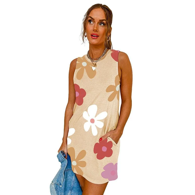 Loose Sleeveless Dress Women's Casual Printed Short Skirt