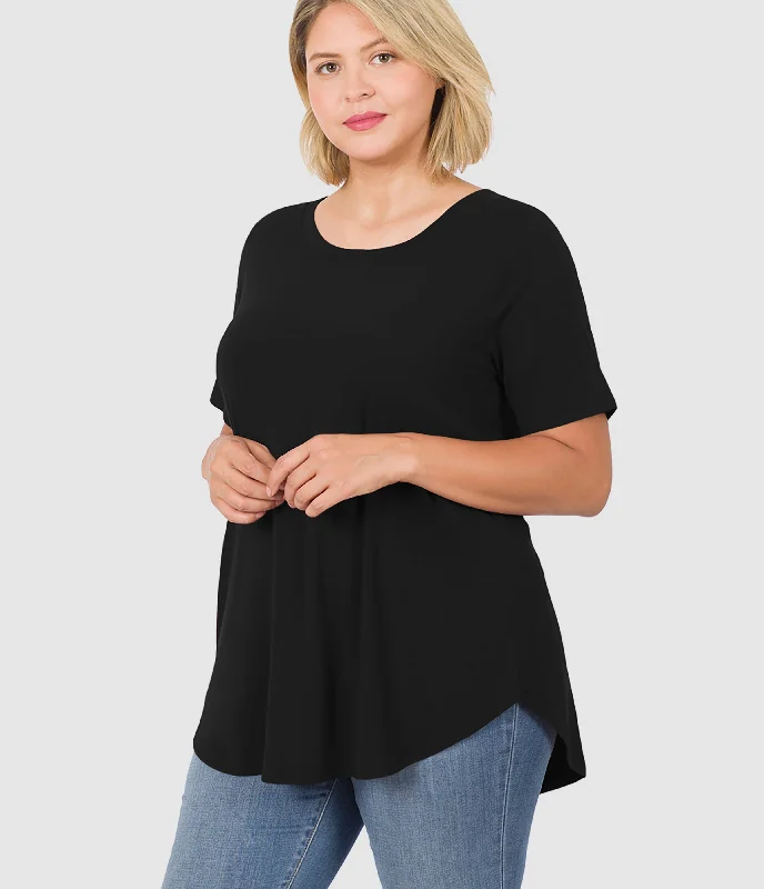 Short Sleeve Round Neck Top - Black (ready to ship)