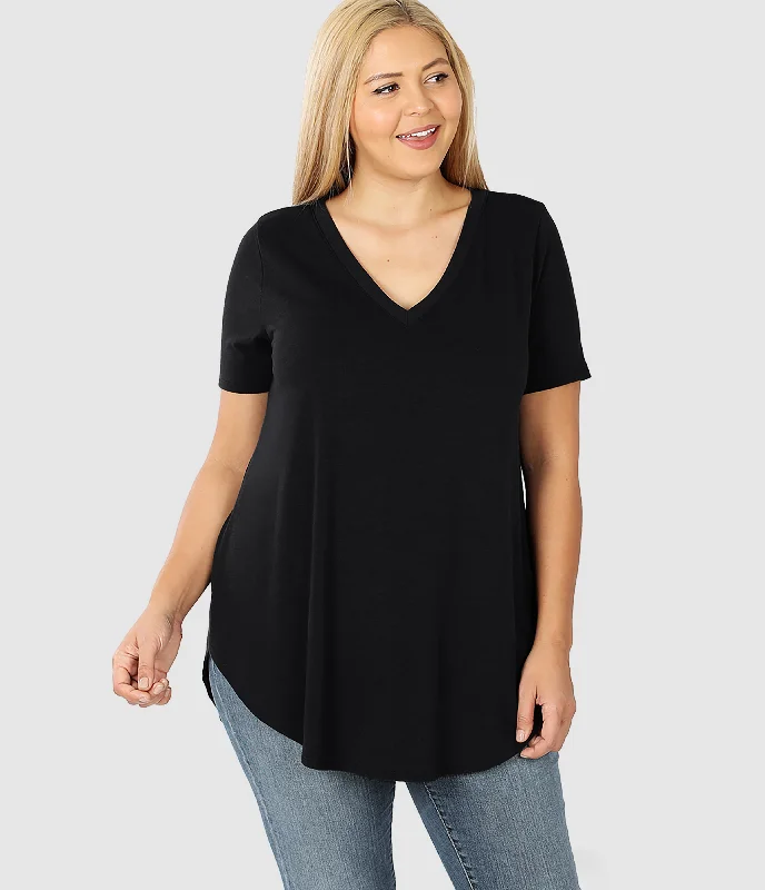 Short Sleeve V-Neck Top - Black (ready to ship)