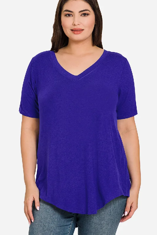 Short Sleeve V-Neck Top - Bright Blue (ready to ship)