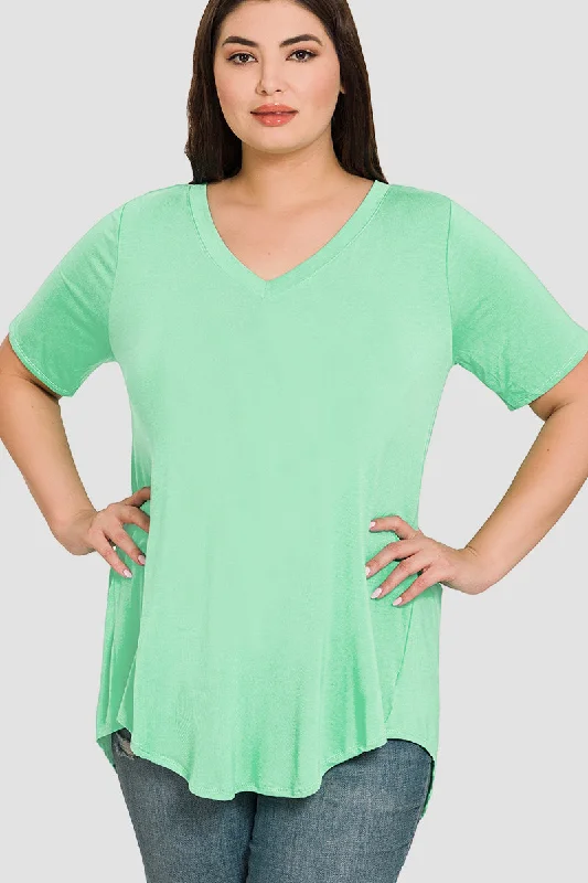 Short Sleeve V-Neck Top - Green Mint (ready to ship)