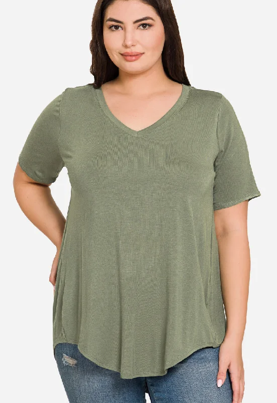 Short Sleeve V-Neck Top - Light Olive (ready to ship)