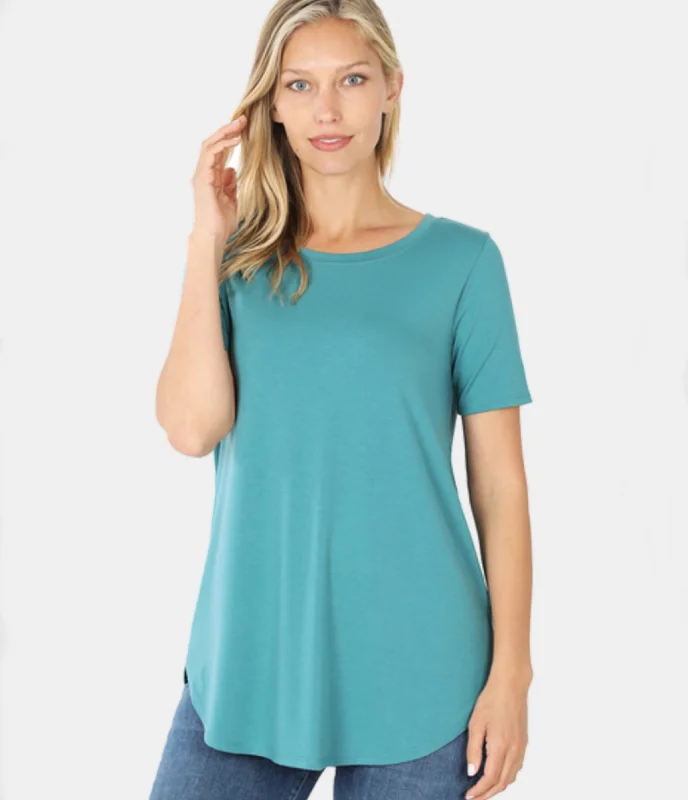 Short Sleeve Round Neck Top - Dusty Teal (ready to ship)