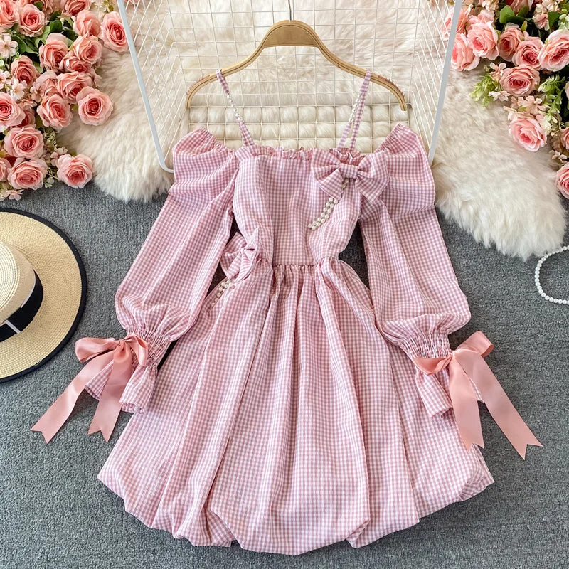 Sub suspender square neck dress flower bud puffy short skirt  3094