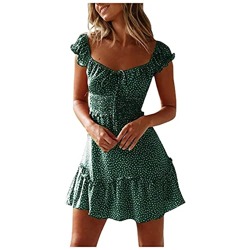 Summer Floral Skirt for Women, Women's Casual Sundress V Neck Sleeveless Slim Lace Up Mini Dress Beach Short Dresses | Original Brand