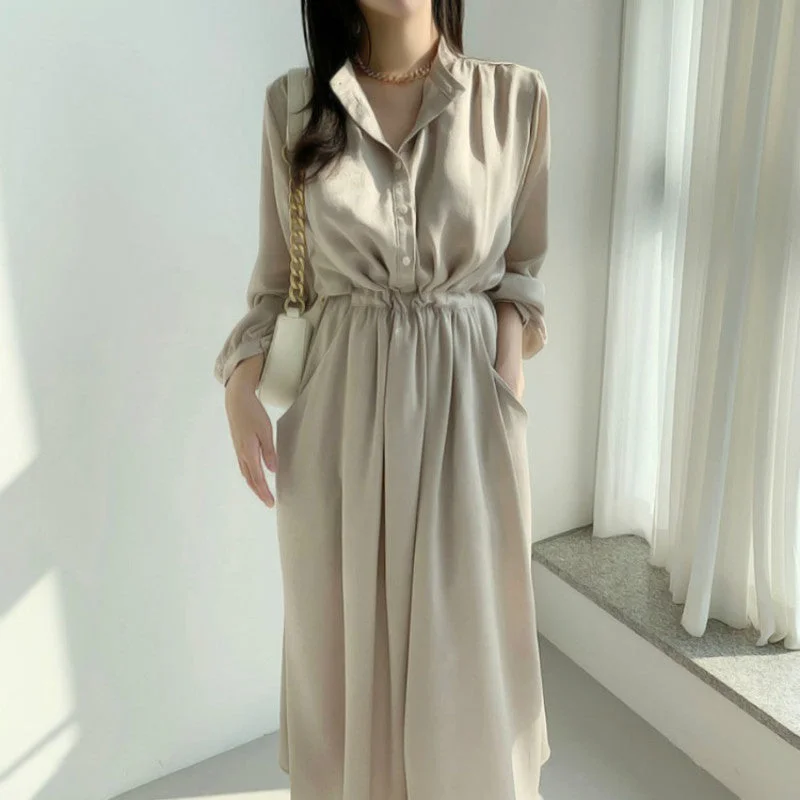 Julia Fashion - Elegant Office-Lady Solid Dress