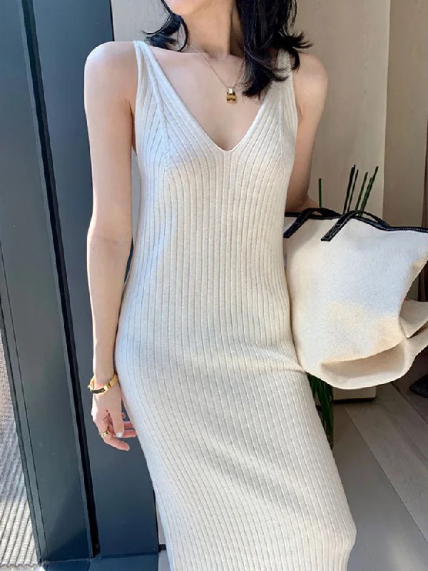 Julia Fashion - Sexy V Neck Knitting Women's Dress