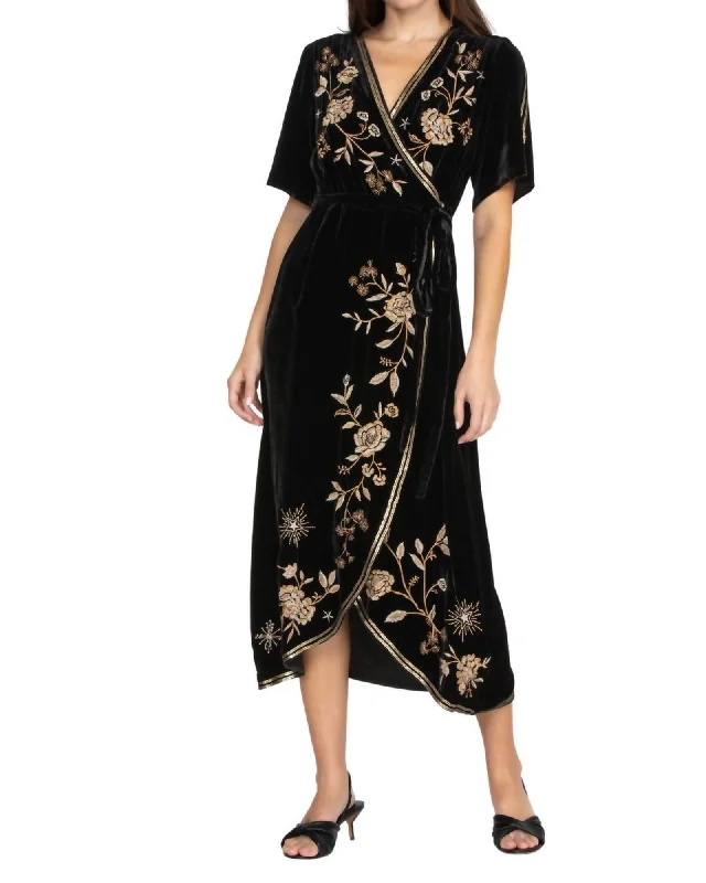 Ally Velvet Wrap Dress In Black | Black