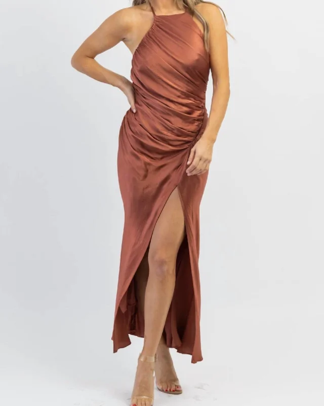 Biltmore Satin Shirring Dress In Rust | Rust