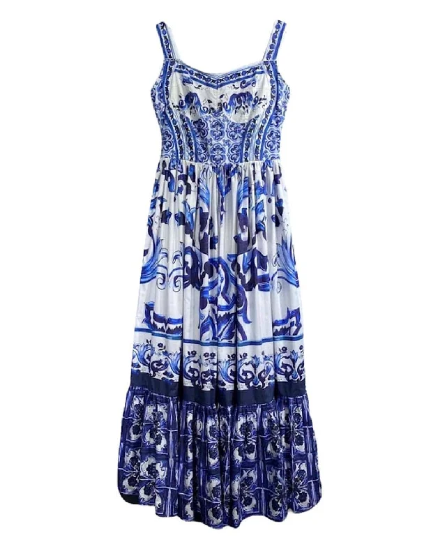 Blue Print Flowy Long Dress