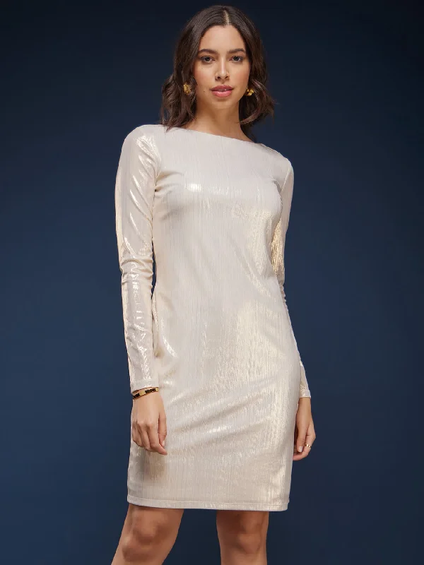 Boat Neck Shift Dress - Cream