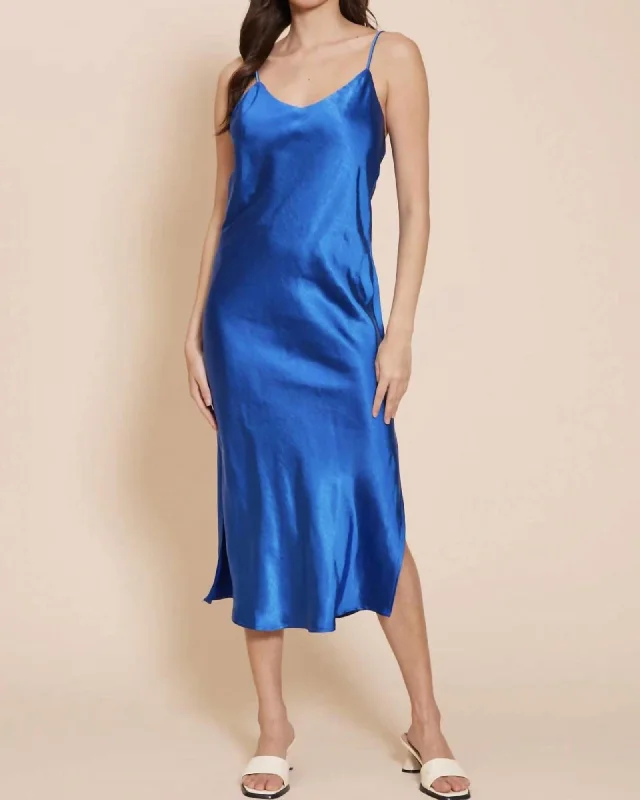 Colette Satin Slip Dress In Blue | Blue