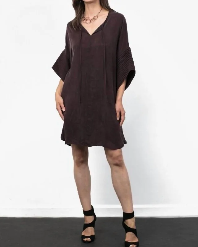 Cupro Satin Pintuck Cuff Dress In Brown | Brown