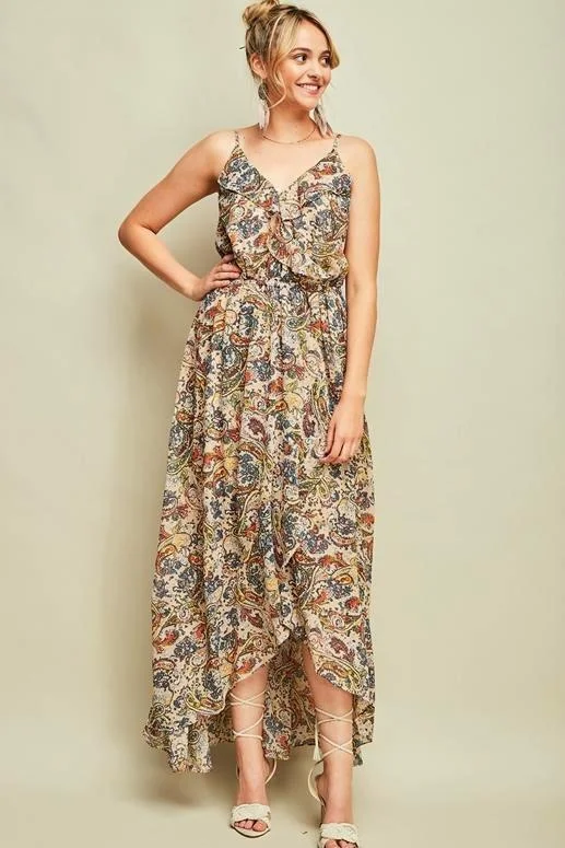 Entro Paisley Hi Lo Tall Dress - Sand