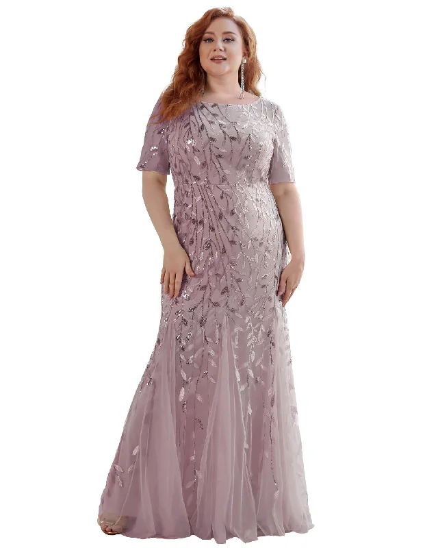 Floral Sequin Mermaid Tulle Evening Dress | Lilac